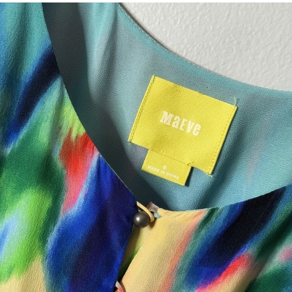 Anthropologie Maeve Aloisia Dress Silk Watercolor Maxi Length Front Slits Sz 8 - Picture 9 of 16